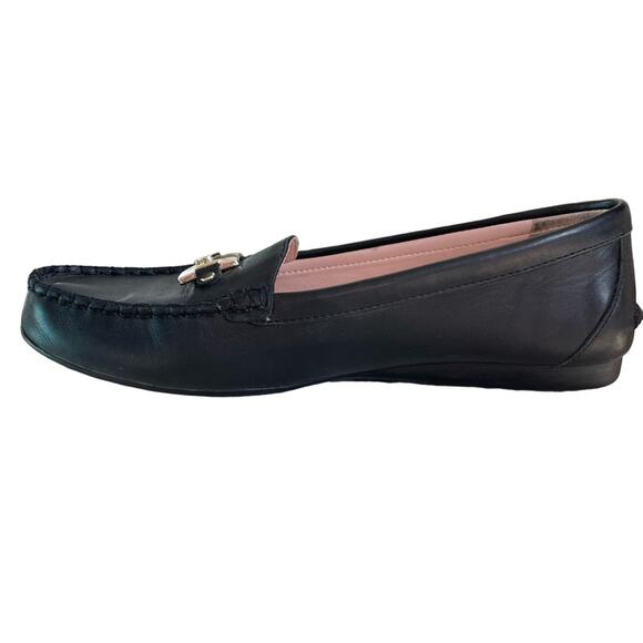 Kate Spade Black Carmen Leather Driving Loafers with Silver Spade Hardware 7B - Picture 1 of 15